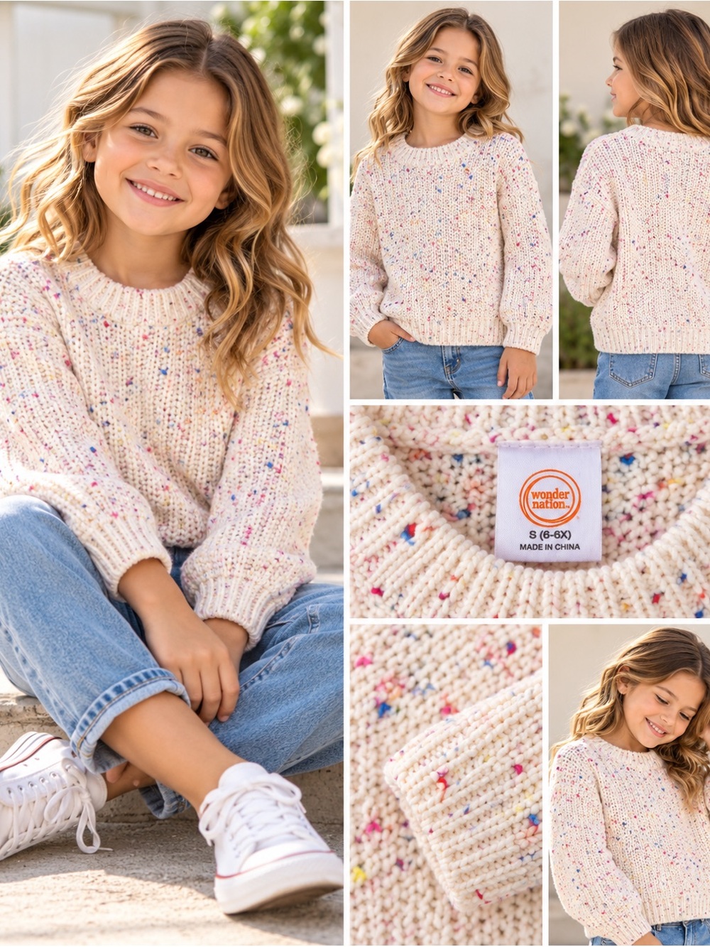 Wonder Nation Speckled Chunky Knit Sweater – Girls Small 6/6X
